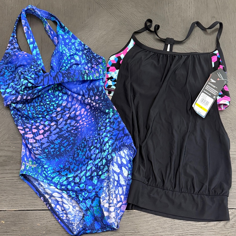 Speedo Black Tankini with Multicolor Straps